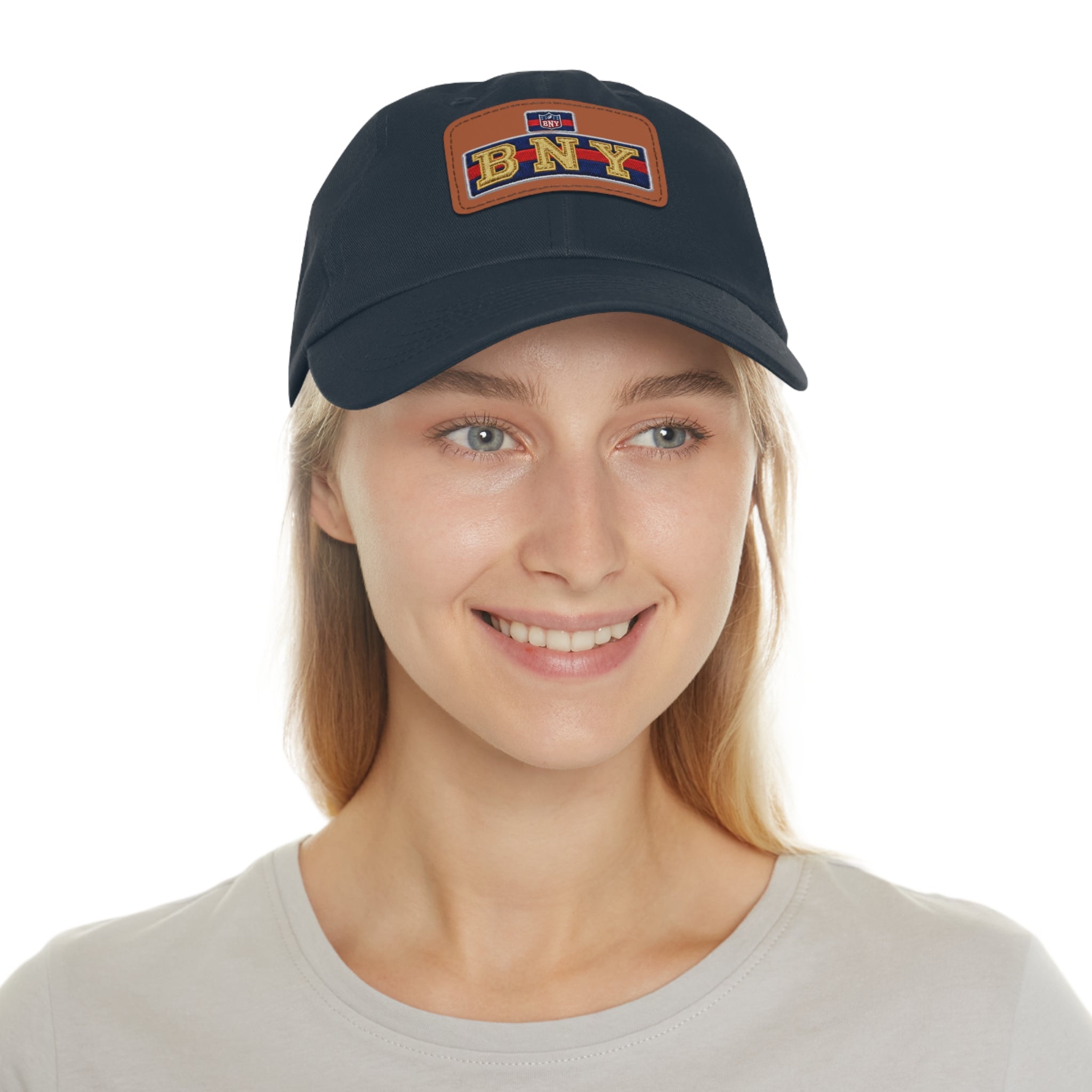 BNY Leather Patch Dad Hat – Vintage Varsity Baseball Cap - Creations by Chris and Carlos