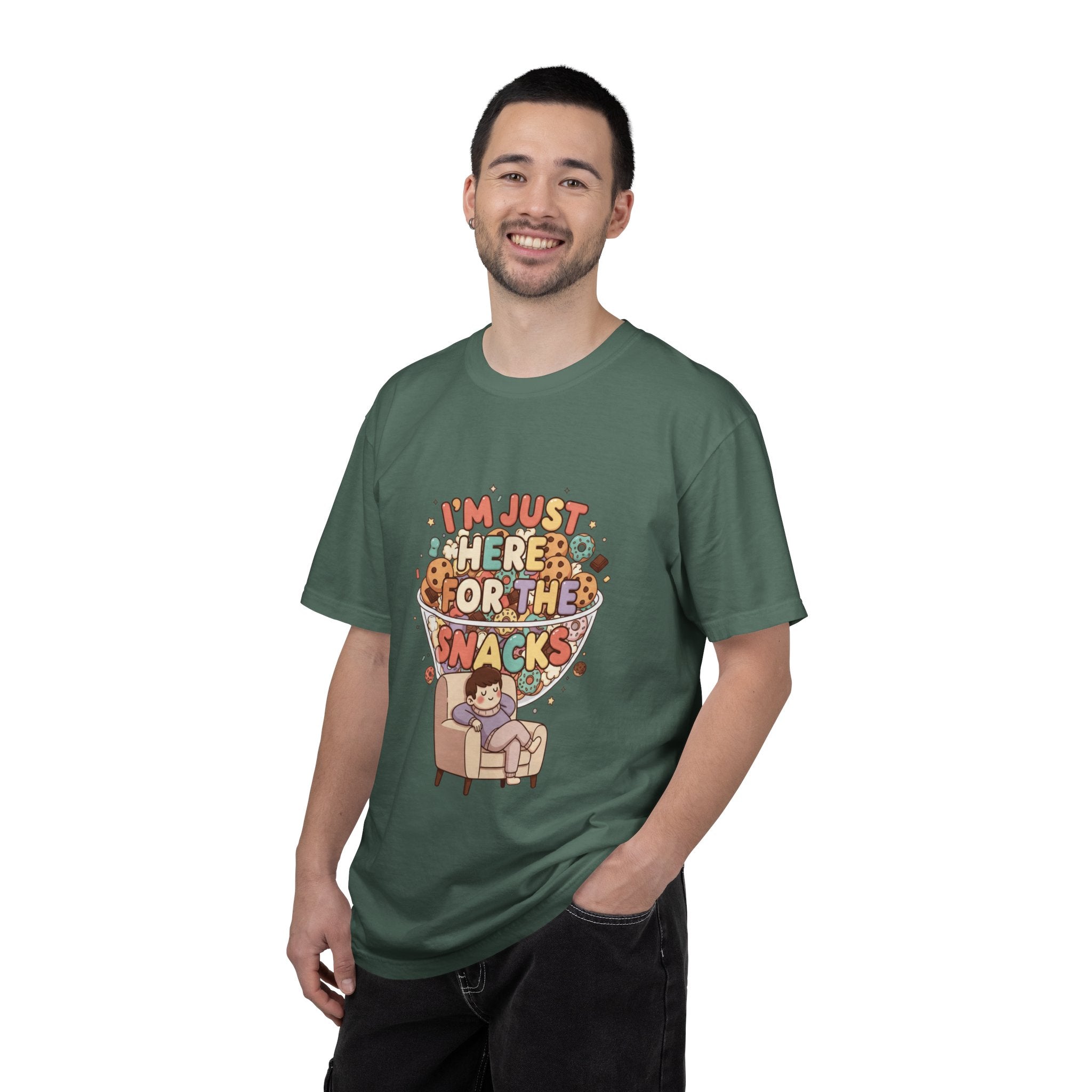 T-Shirt — "I'm Just Here for the Snacks" Funny Retro Graphic Tee - Creations by Chris and Carlos