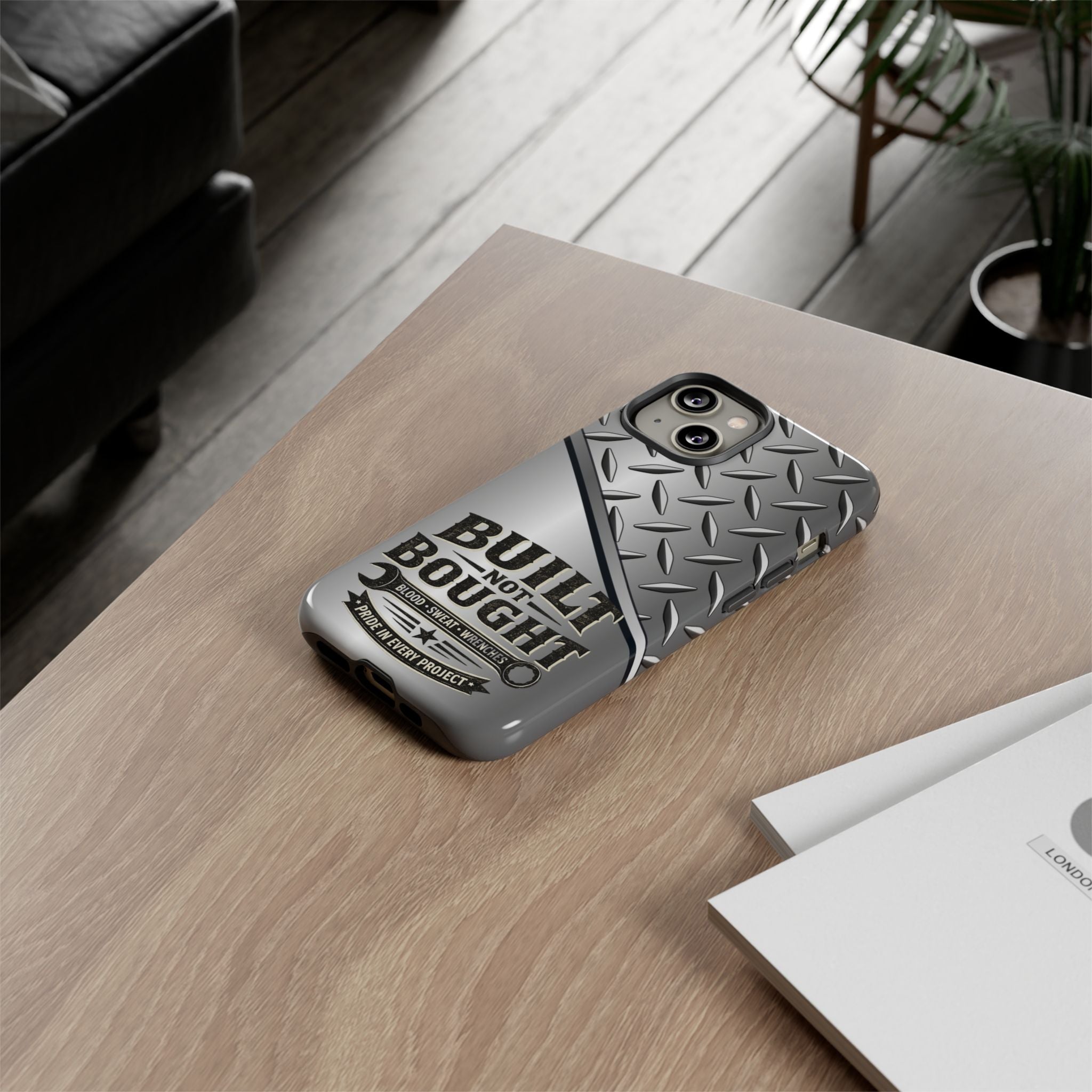 Built Not Bought Metal Diamond-Plate Phone Case — Rugged Tool Lover Gift - Creations by Chris and Carlos