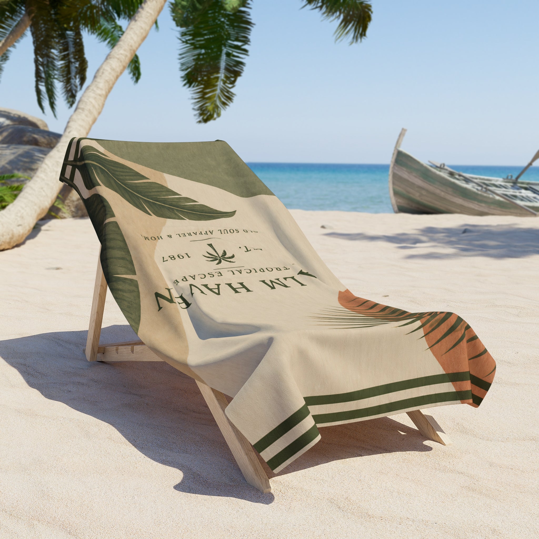 Palm Haven Beach Towel — Tropical Palm Leaves Resort Design - Creations by Chris and Carlos