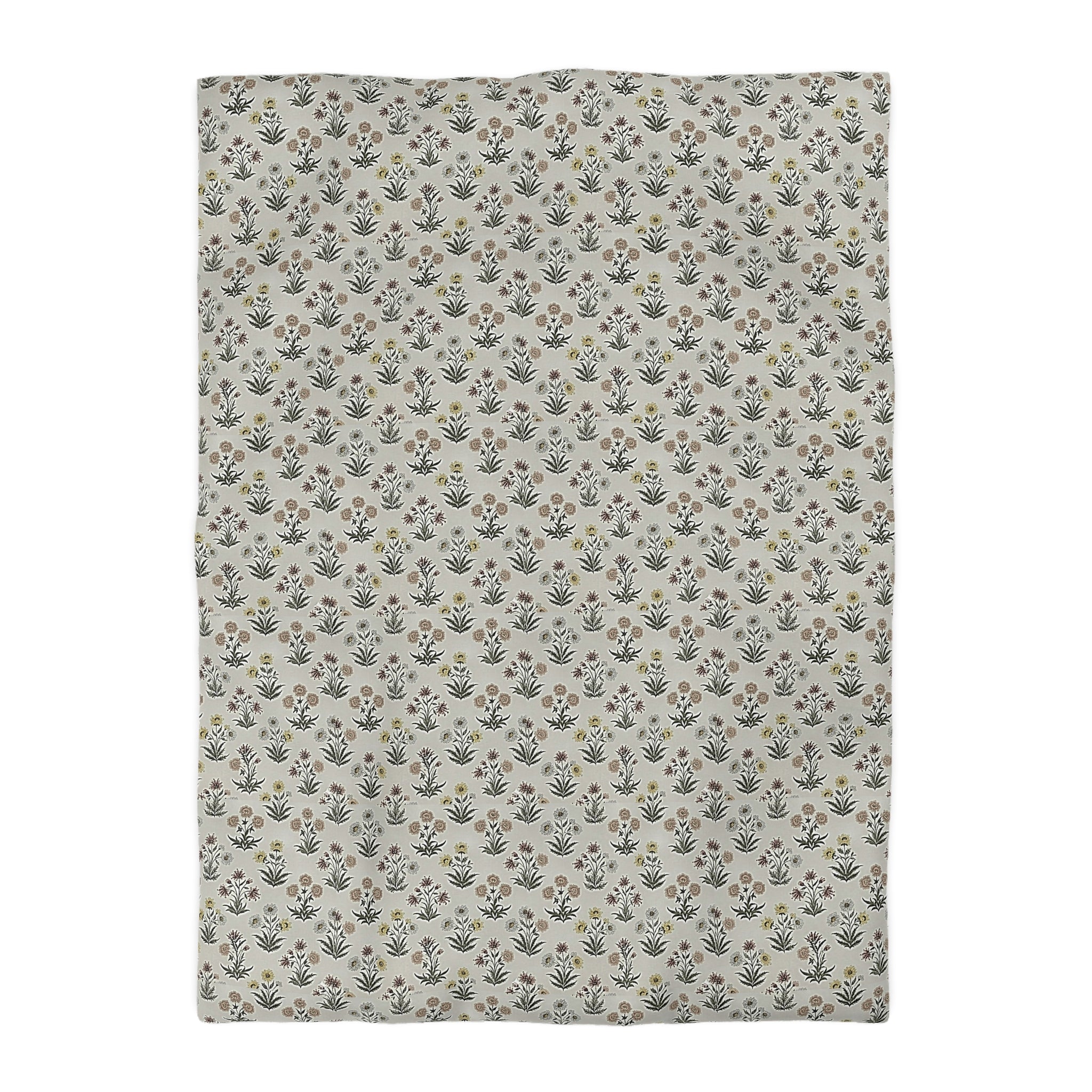 Floral Folk Pattern Duvet Cover — Neutral Microfiber Bedding - Creations by Chris and Carlos