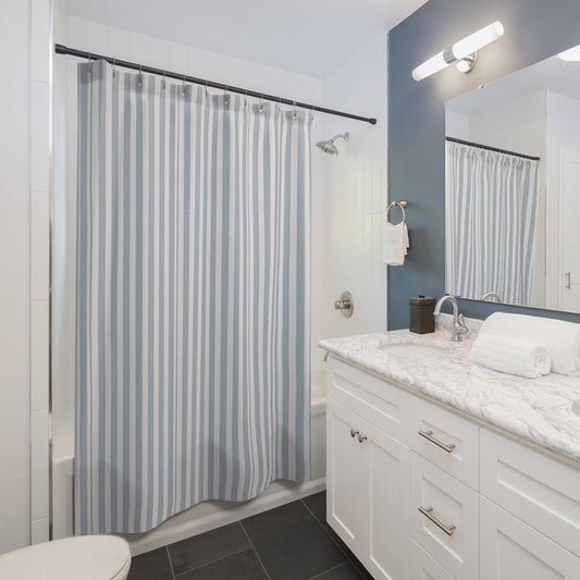Blue & White Vertical Stripe Shower Curtain — Coastal Bathroom Curtain - Creations by Chris and Carlos