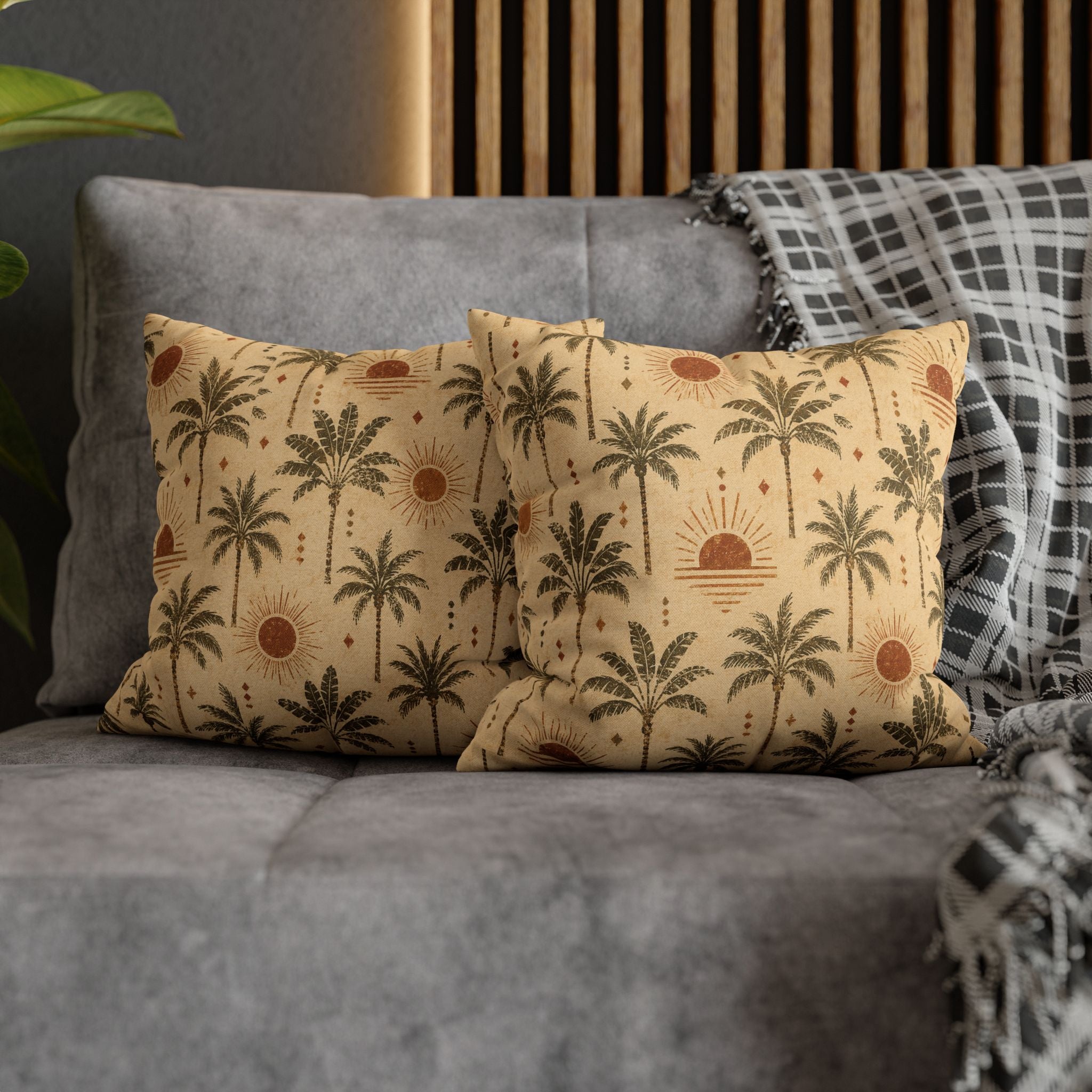 Tropical Palm Sunset Pillowcase — Boho Beach Decorative Throw Pillow Cover - Creations by Chris and Carlos