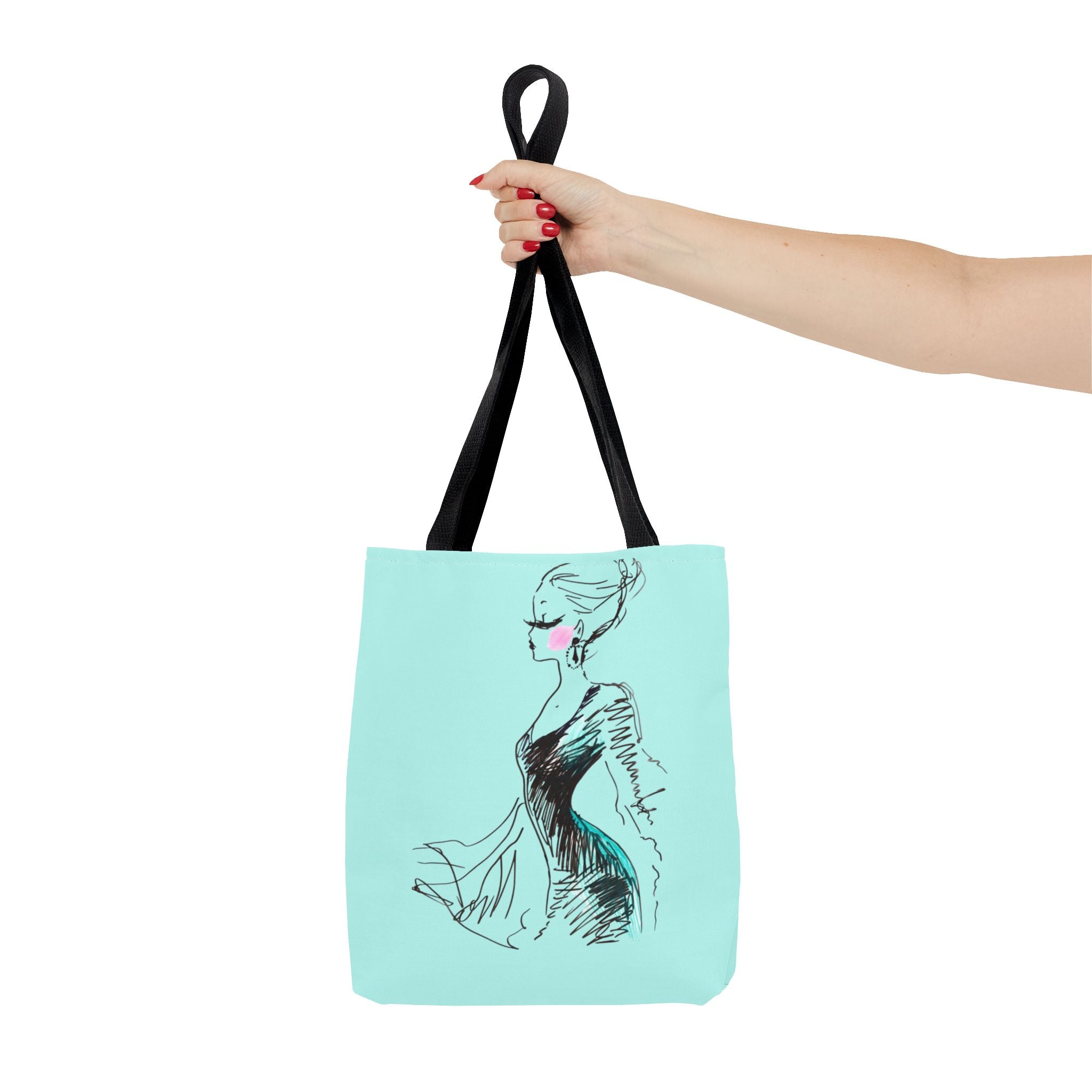 Fashion Sketch Tote Bag – Chic Aqua Illustration Tote - Creations by Chris and Carlos