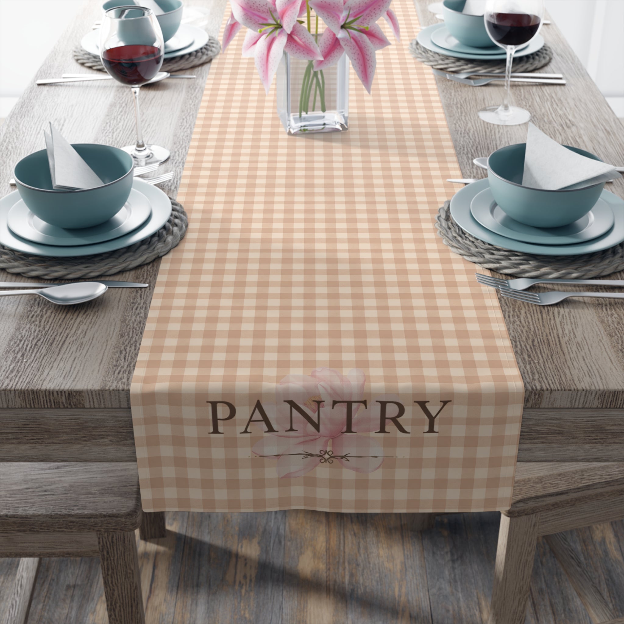 Farmhouse Gingham Table Runner — "Pantry" Cotton-Blend Decor - Creations by Chris and Carlos
