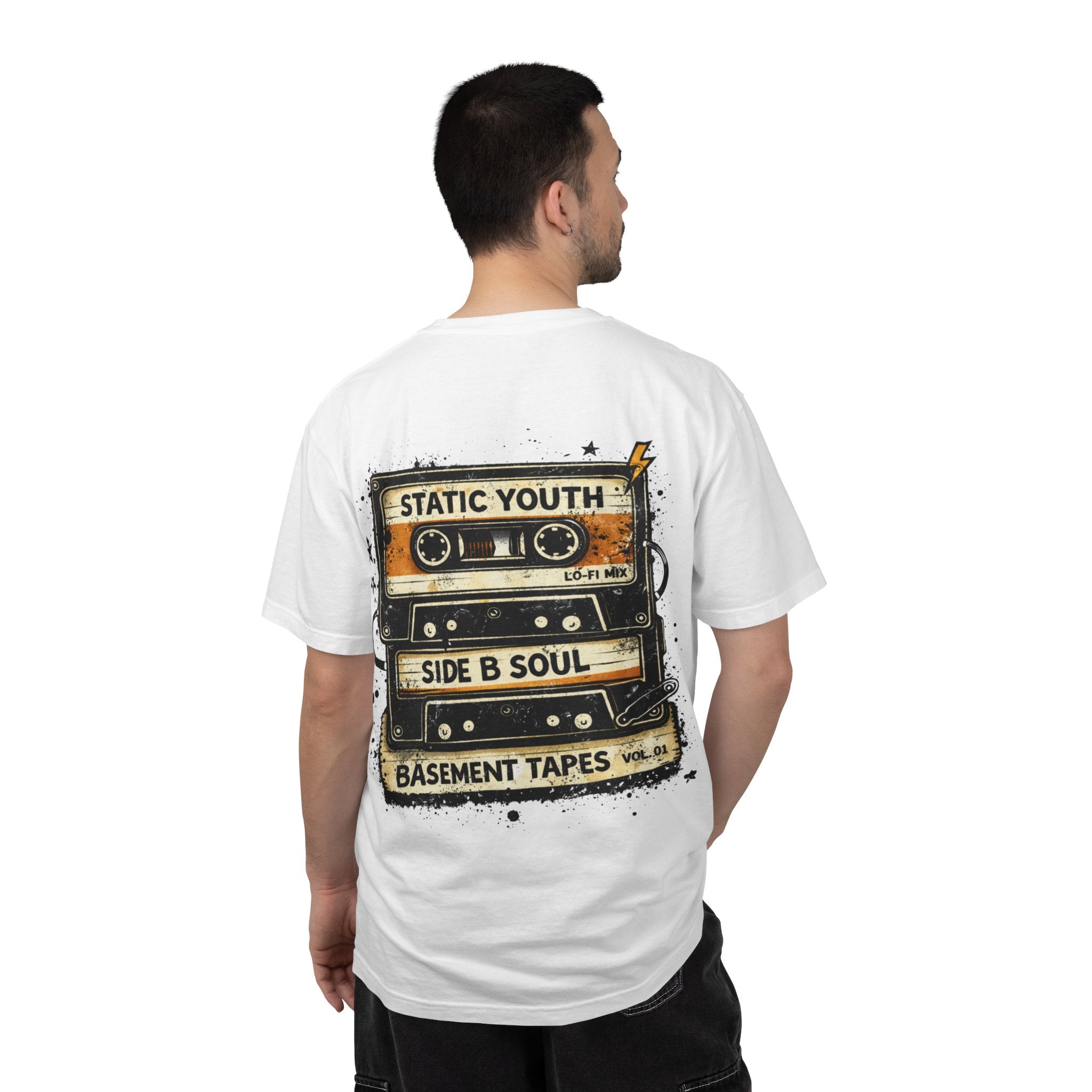 Basement Tapes Retro Cassette T-Shirt — "Static Youth / Side B Soul" - Creations by Chris and Carlos