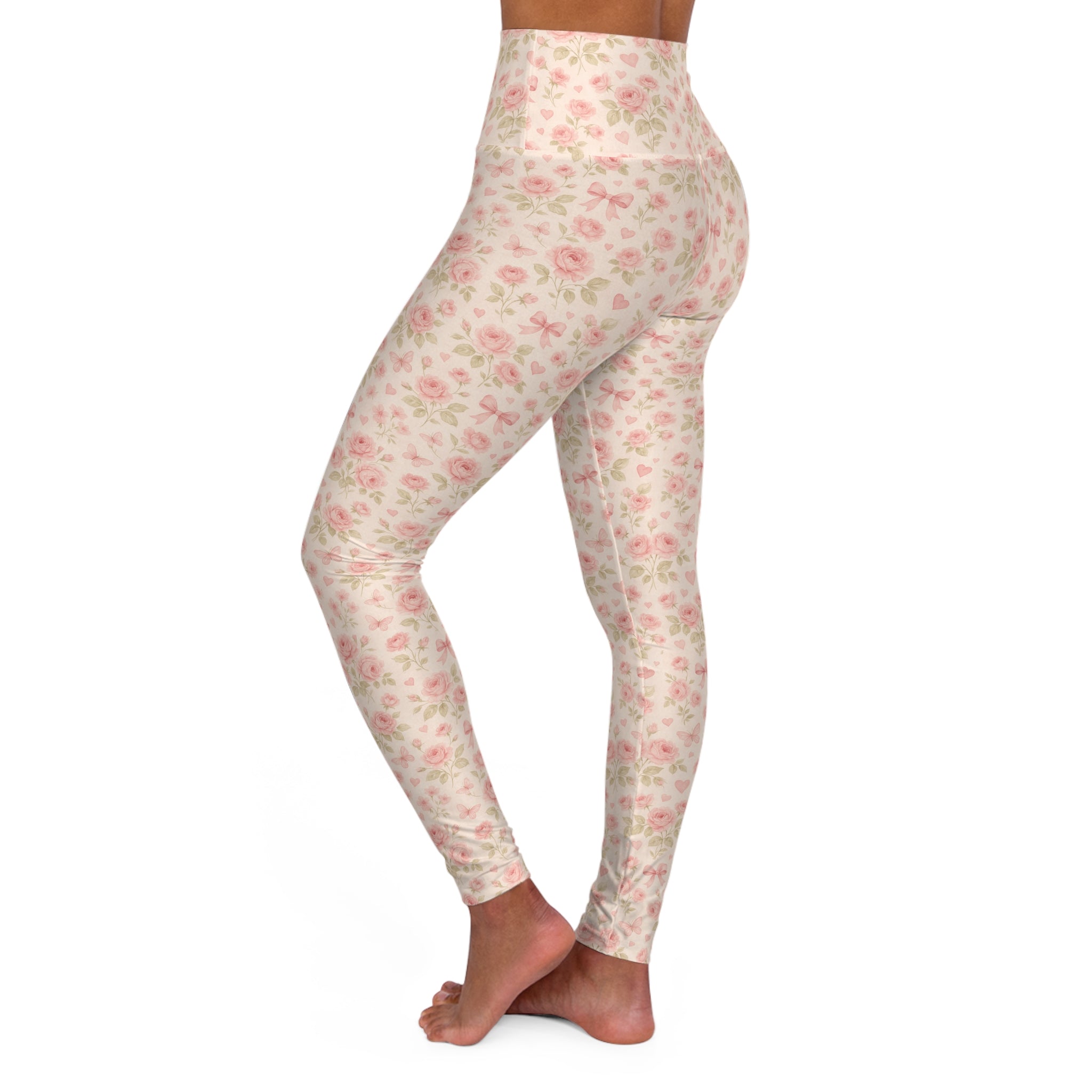 Floral High-Waist Yoga Leggings — Pastel Rose All-Over Print - Creations by Chris and Carlos