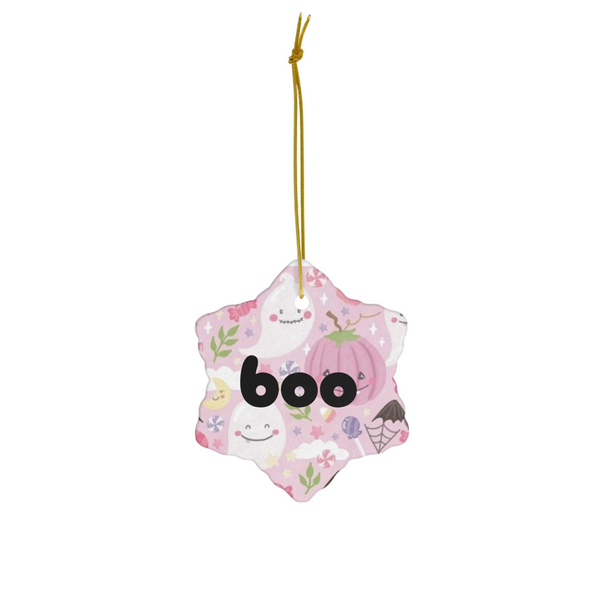 Halloween Pink Ghosts- boo Ceramic Ornament, 4 Shapes - Creations by Chris and Carlos