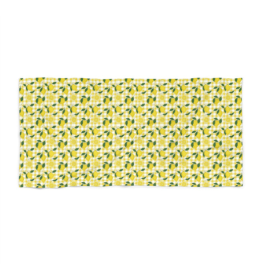 Lemon Grove Beach Towel - Bright Citrus Pattern, Summer Pool & Beach Towel - Creations by Chris and Carlos