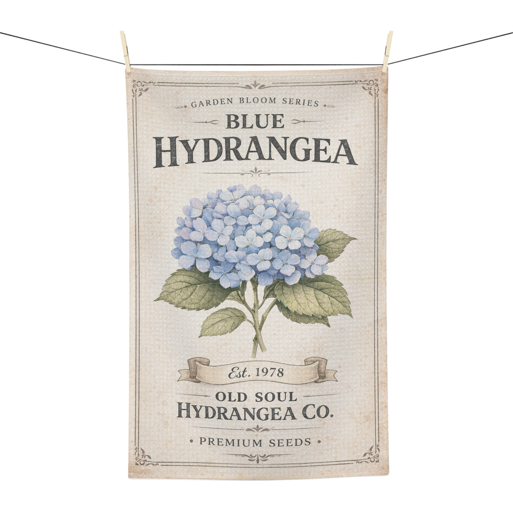 Blue Hydrangea Microfiber Tea Towel – Vintage Botanical Kitchen Towel