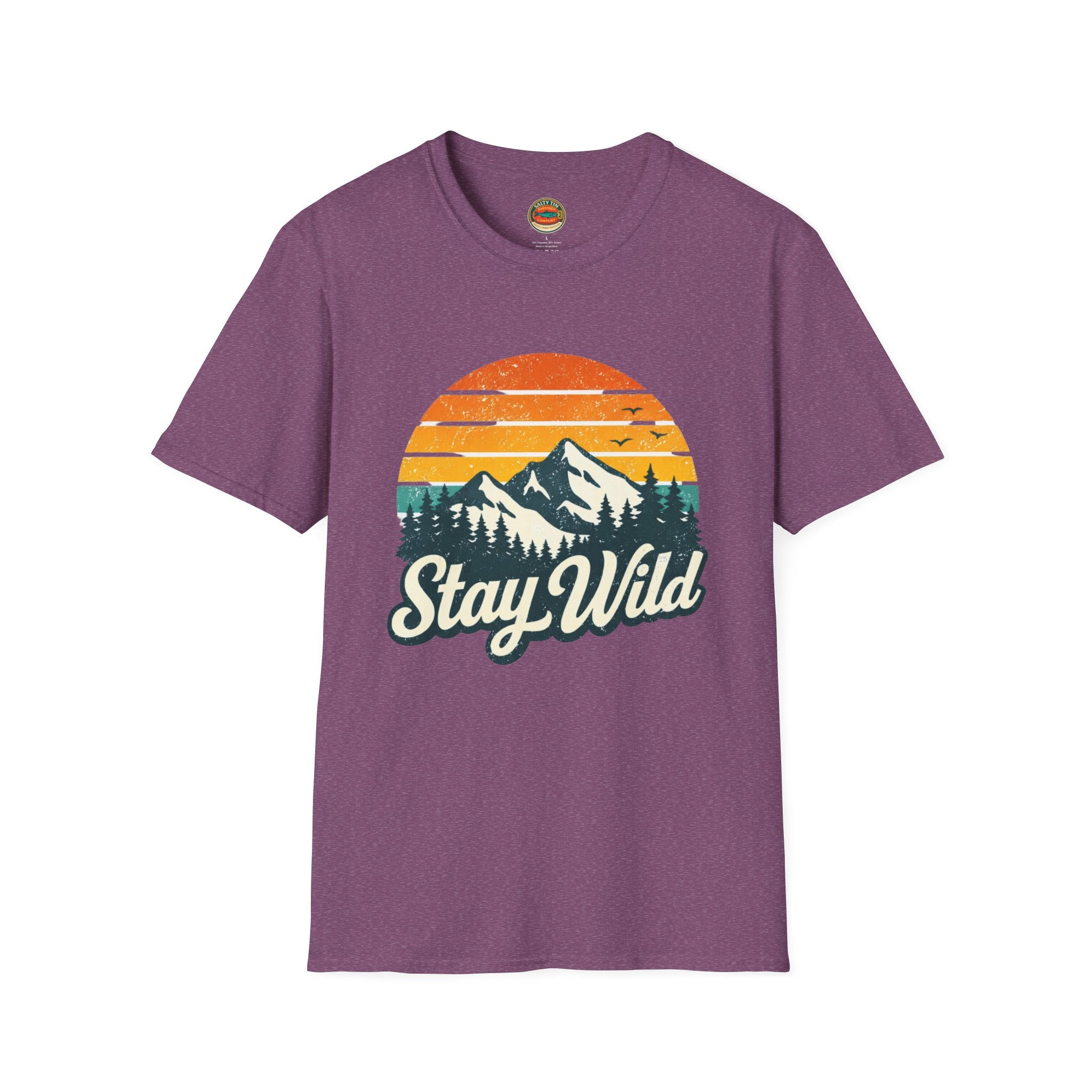 Stay Wild Mountain T-Shirt — Vintage Sunset Outdoor Adventure Tee - Creations by Chris and Carlos