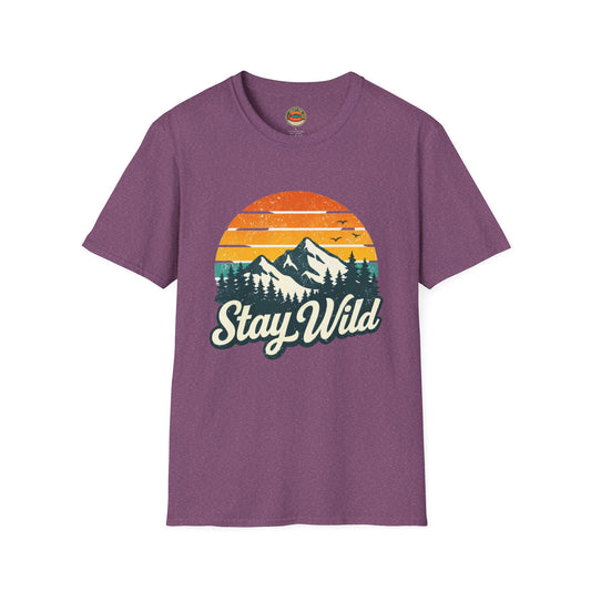 Stay Wild Mountain T-Shirt — Vintage Sunset Outdoor Adventure Tee - Creations by Chris and Carlos