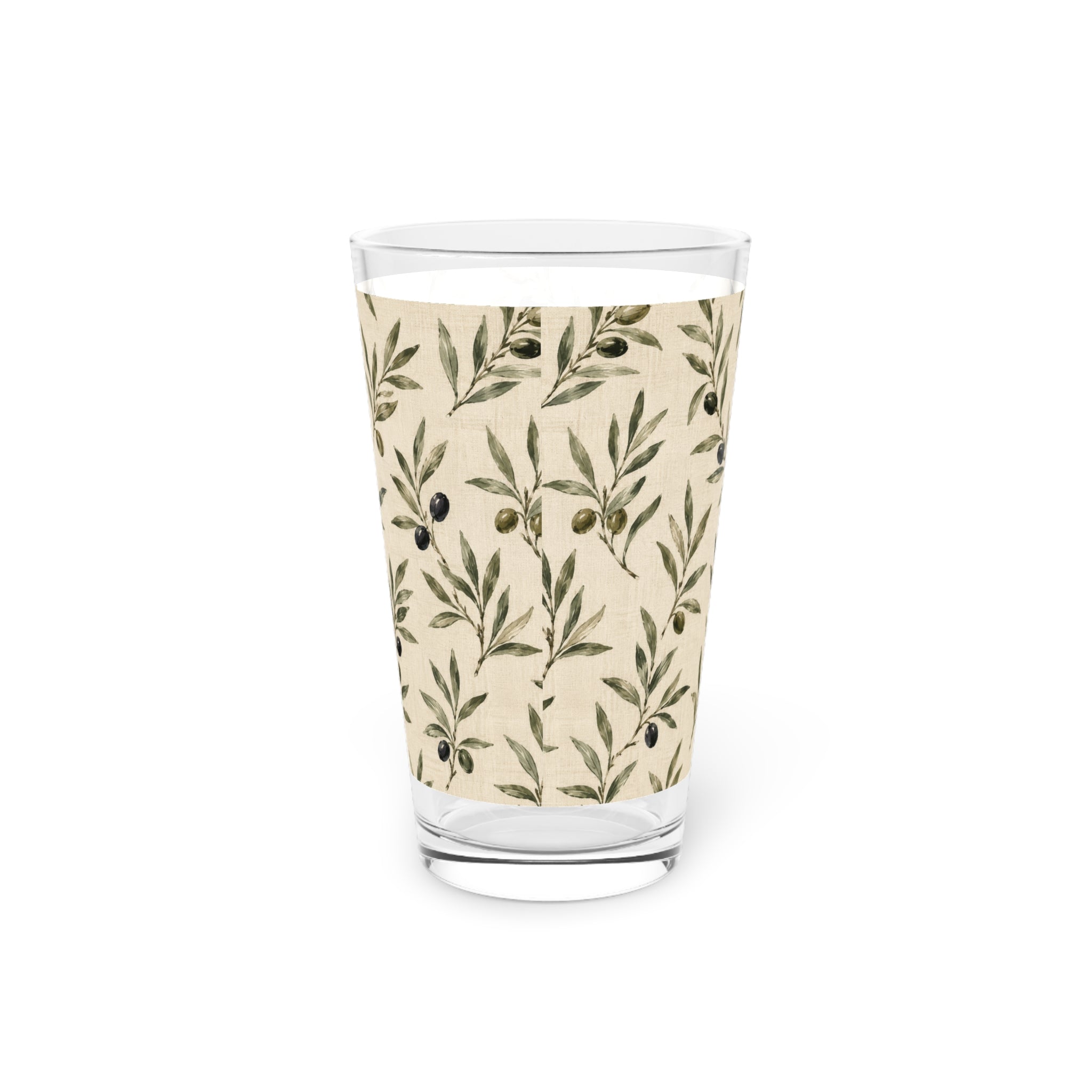 Olive Branch 16oz Pint Glass — Botanical Pattern Beer Glass - Creations by Chris and Carlos