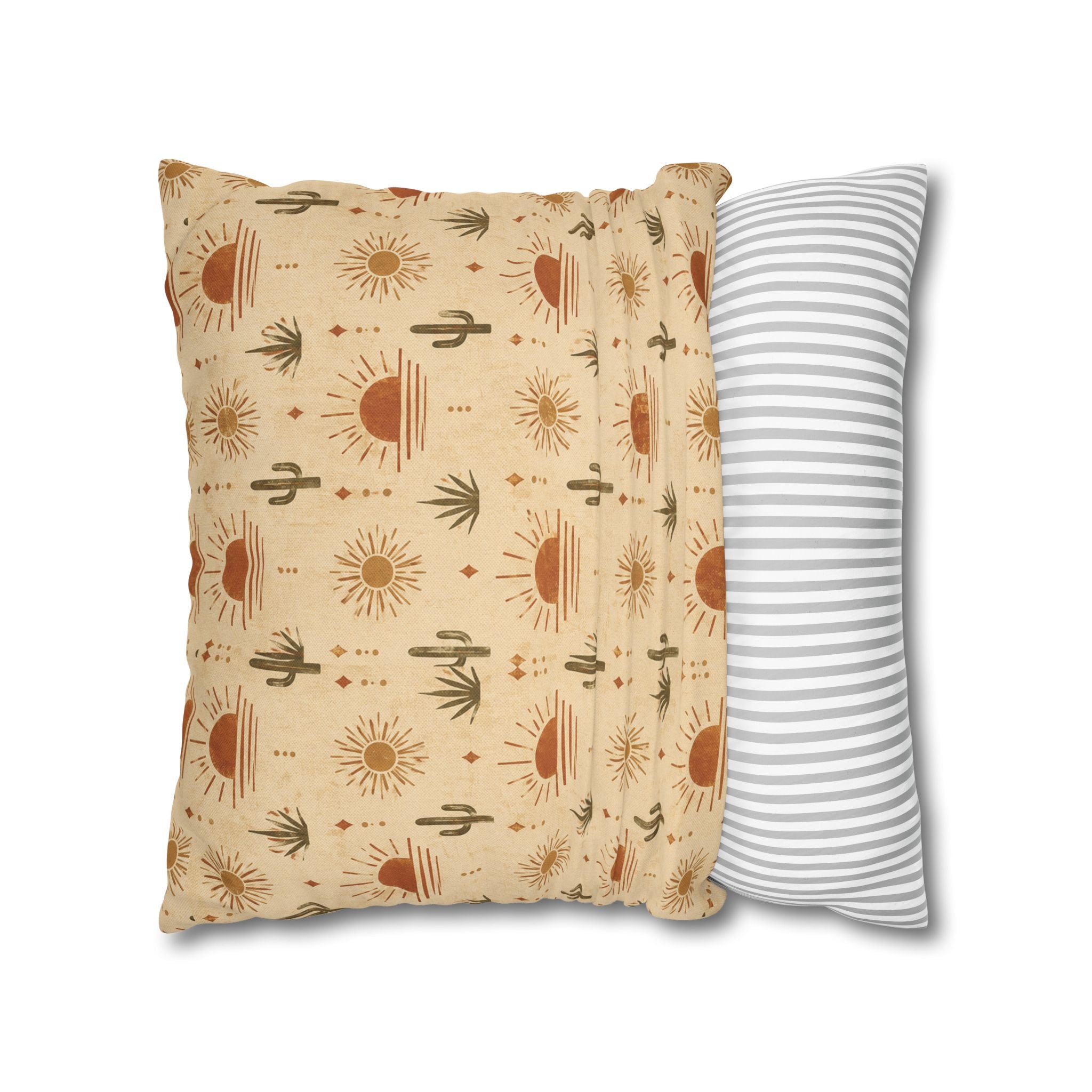 Desert Sunrise Square Pillowcase — Boho Cactus Sun Pattern - Creations by Chris and Carlos