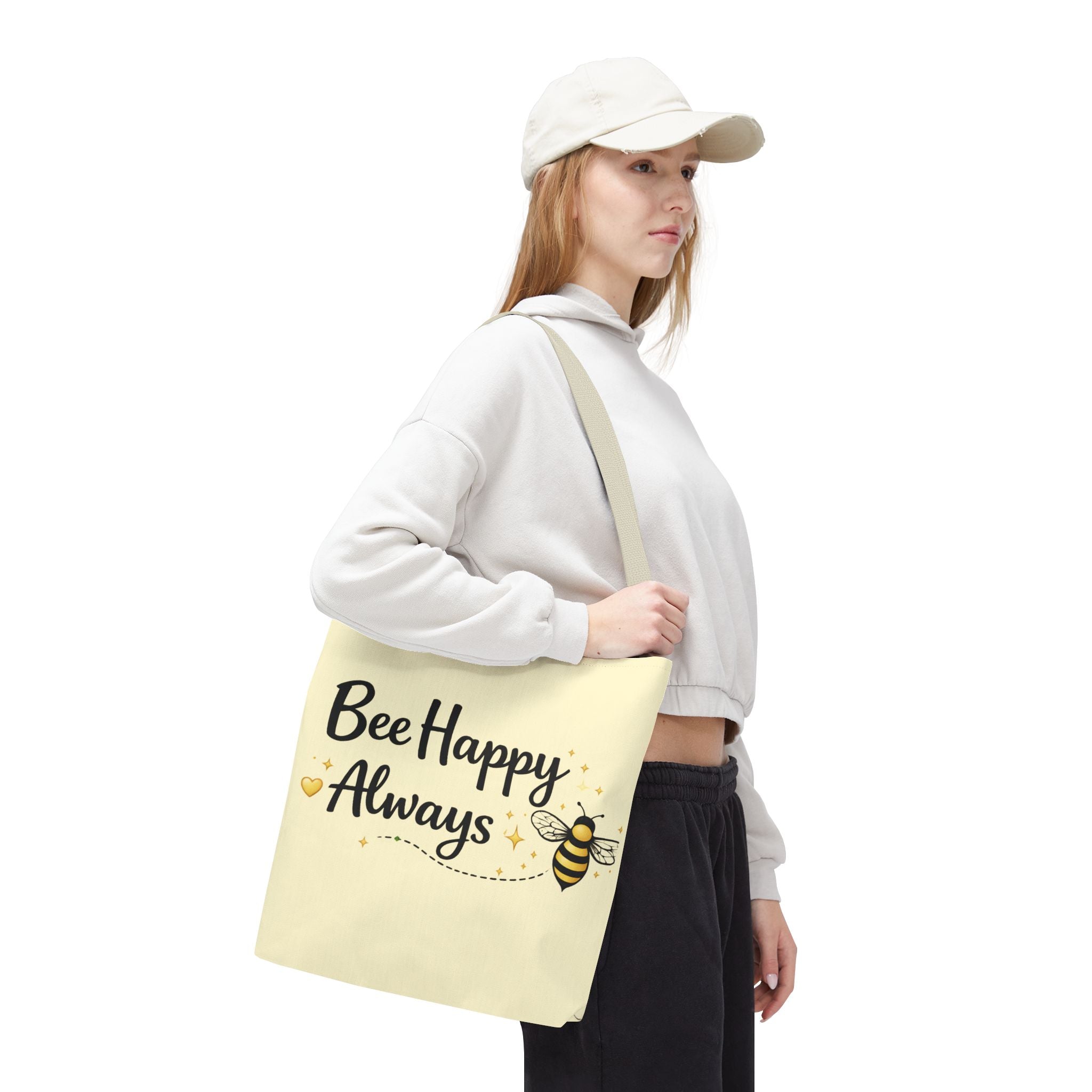 Bee Happy Always Tote Bag — Cute Inspirational Bee Canvas Shopper - Creations by Chris and Carlos