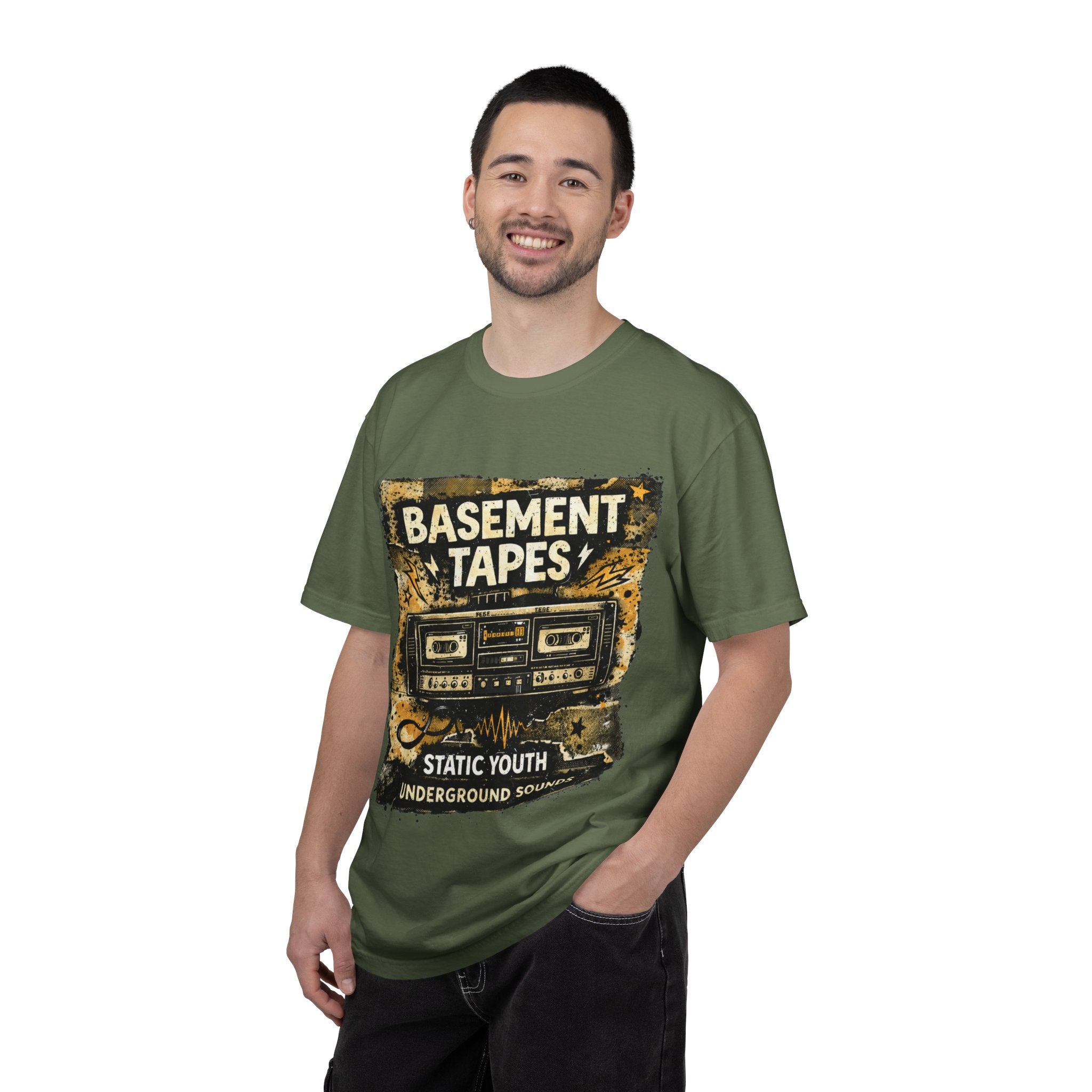 Basement Tapes Cassette Tee — Retro 'Static Youth' Underground Music T-Shirt - Creations by Chris and Carlos