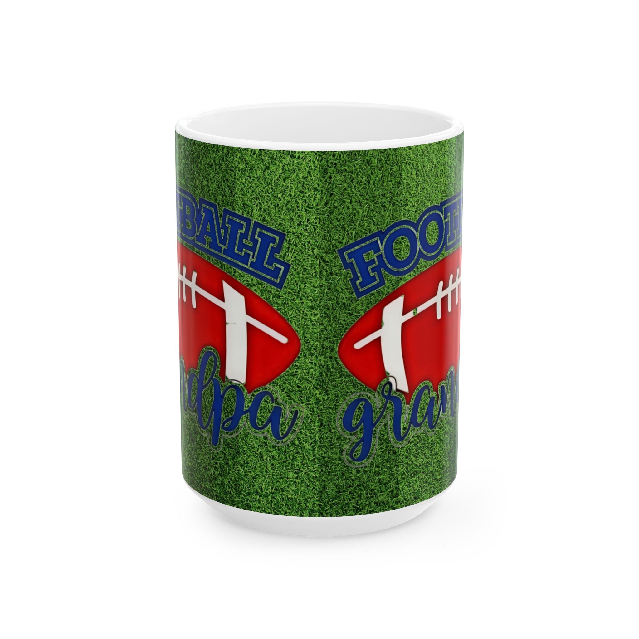 Football Papa Grandpa Ceramic Mug — 11oz/15oz Grassy Field Coffee Cup - Creations by Chris and Carlos