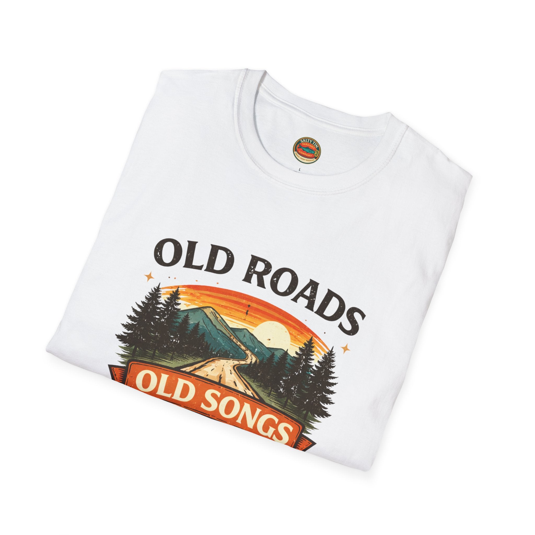 Old Roads Old Songs Old Soul T-Shirt – Vintage Guitar & Mountain Graphic - Creations by Chris and Carlos