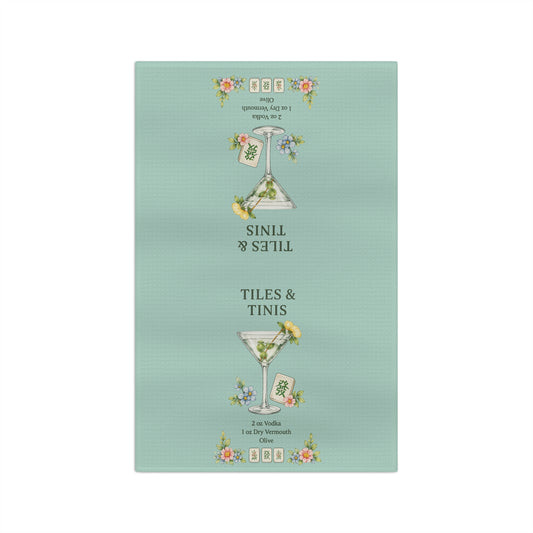 Tiles & Tinis Microfiber Tea Towel — Vintage Cocktail Design, Floral Martini Kitchen Towel - Creations by Chris and Carlos