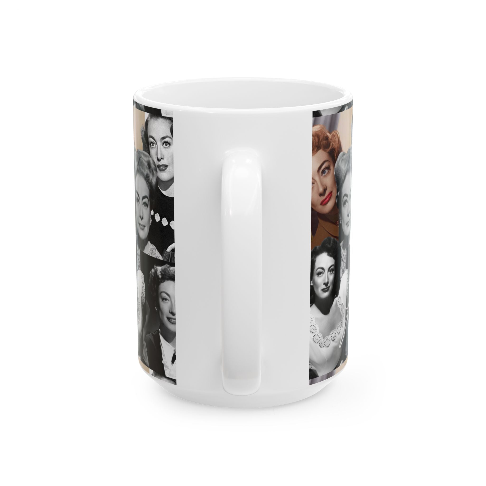 Retro Hollywood Actress Joan Crawford Collage Mug — Vintage Glamour Ceramic Coffee Cup (11oz/15oz) - Creations by Chris and Carlos