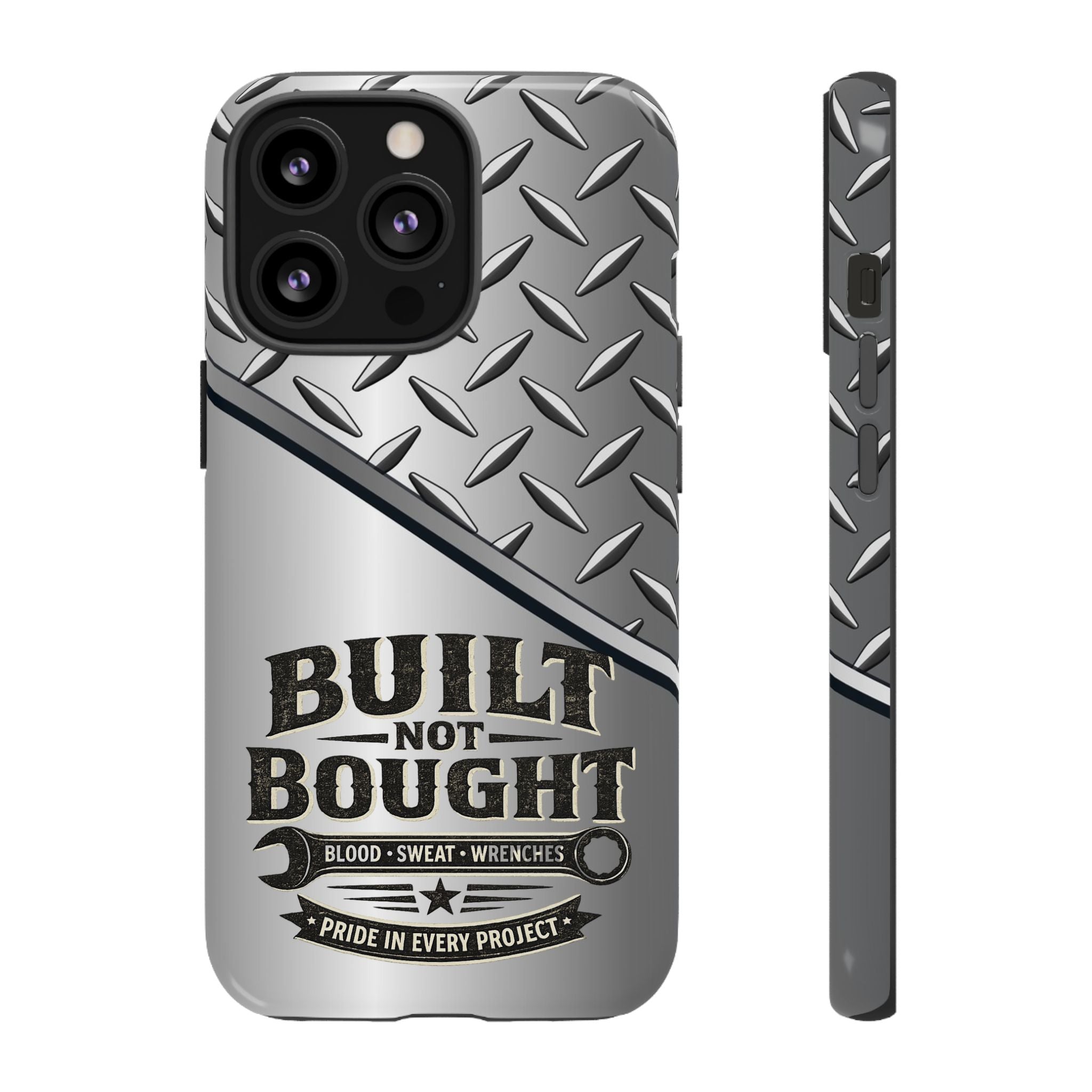 Built Not Bought Metal Diamond-Plate Phone Case — Rugged Tool Lover Gift - Creations by Chris and Carlos