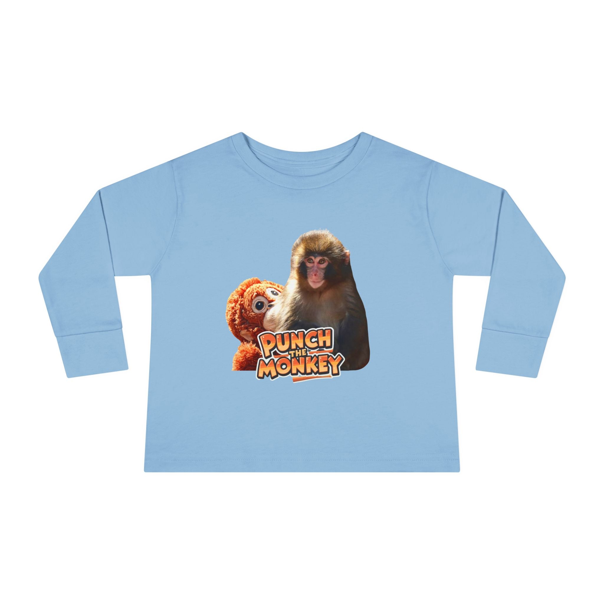 Punch Monkey Toddler Long Sleeve Tee Cute Monkey & Plush Character Shirt for Kids - Creations by Chris and Carlos