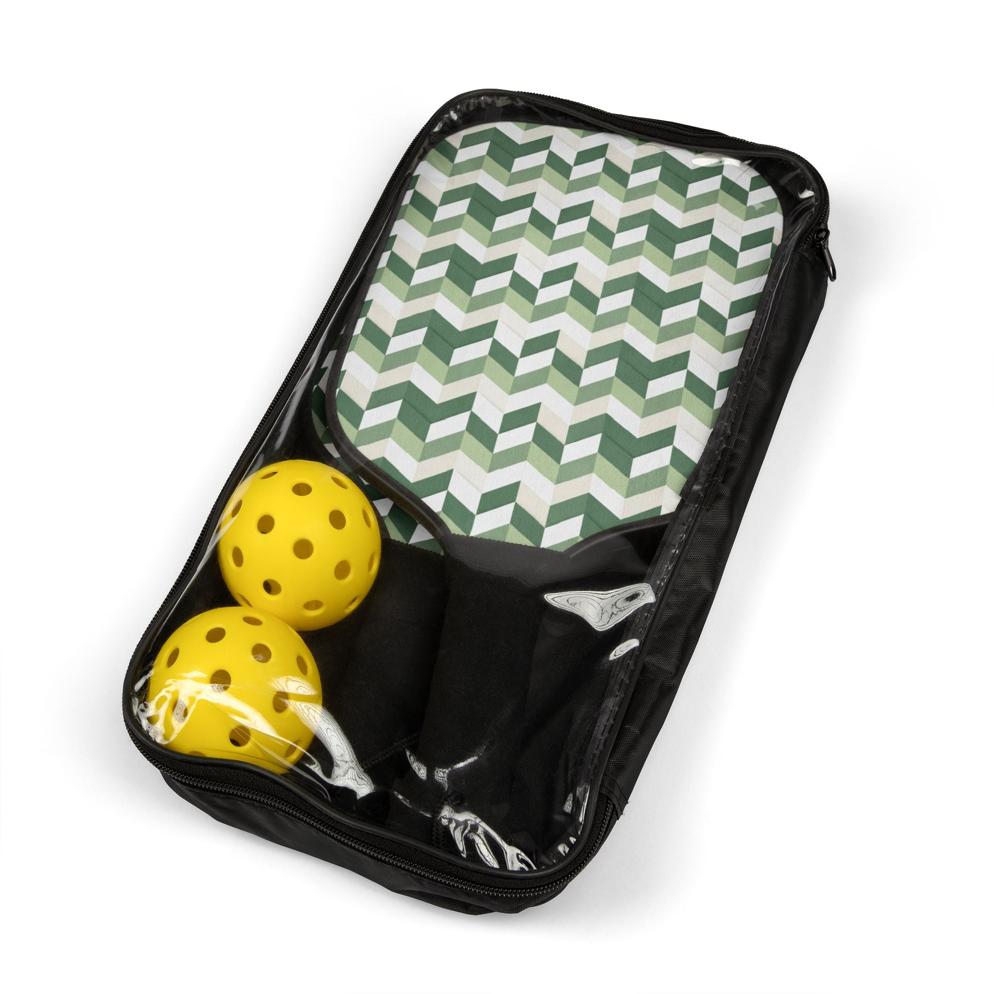 Green Chevron Pickleball Paddles Set — 2-Pack with Balls - Creations by Chris and Carlos