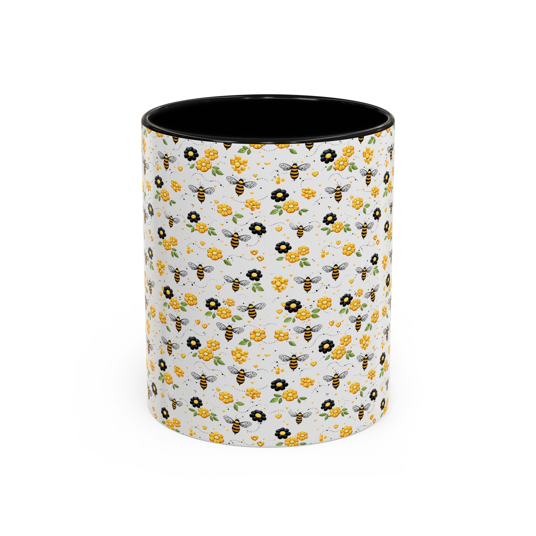 Bee & Yellow Floral Accent Coffee Mug – Cute Spring Floral Pattern (11/15oz) - Creations by Chris and Carlos