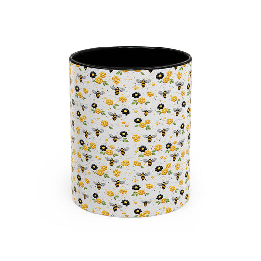 Bee & Yellow Floral Accent Coffee Mug – Cute Spring Floral Pattern (11/15oz) - Creations by Chris and Carlos