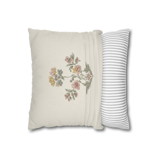 Vintage Floral Square Pillowcase — Soft Botanical Throw Pillow Cover - Creations by Chris and Carlos