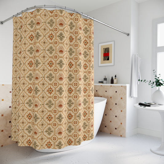 Vintage Tile Pattern Shower Curtain — Rustic Boho Bathroom Decor - Creations by Chris and Carlos