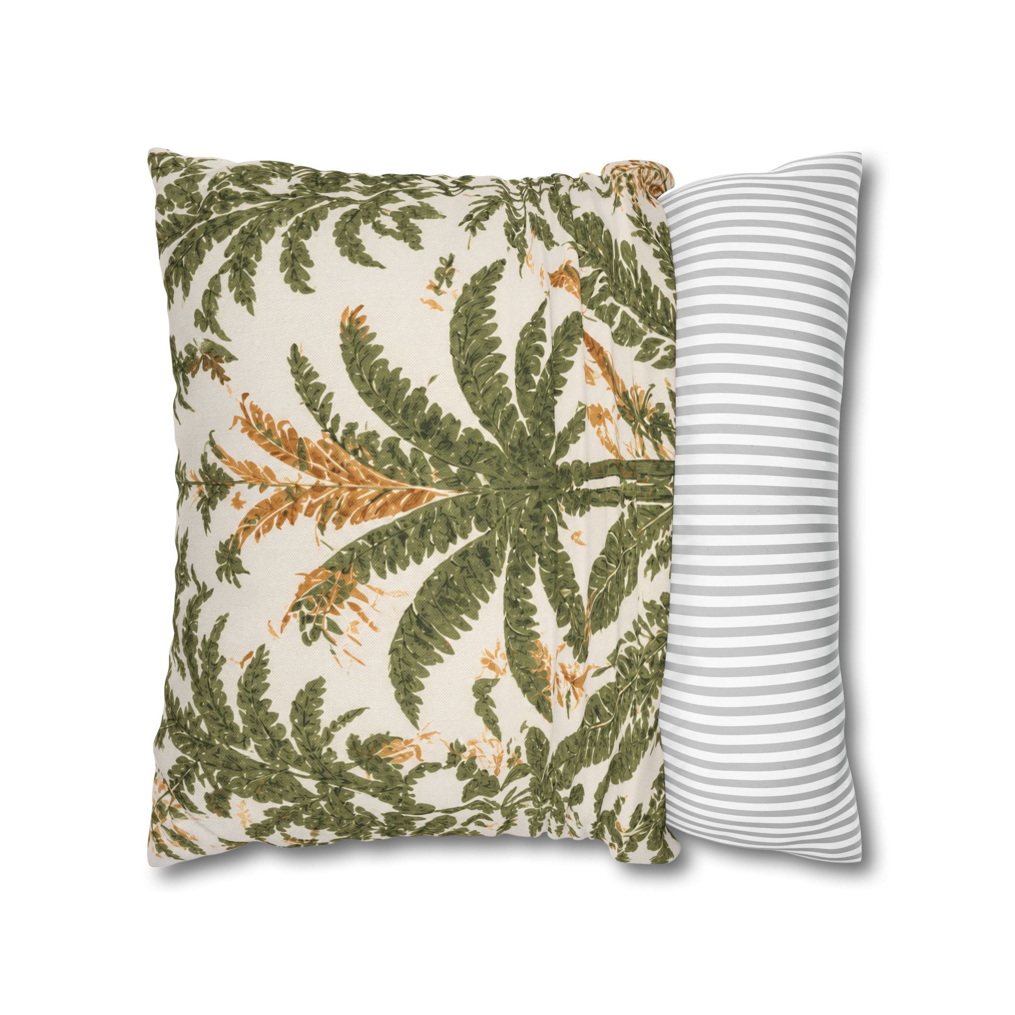 Palm Tree Decorative Pillowcase — Tropical Green Botanical Square Pillow - Creations by Chris and Carlos