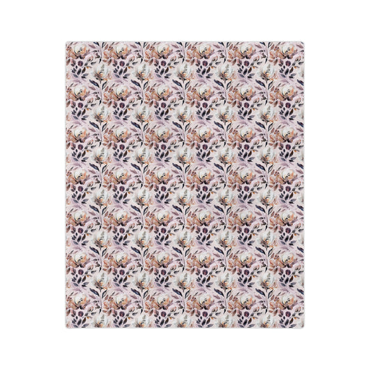 Floral Velveteen Microfiber Blanket — Soft Vintage Watercolor Bouquet Throw - Creations by Chris and Carlos