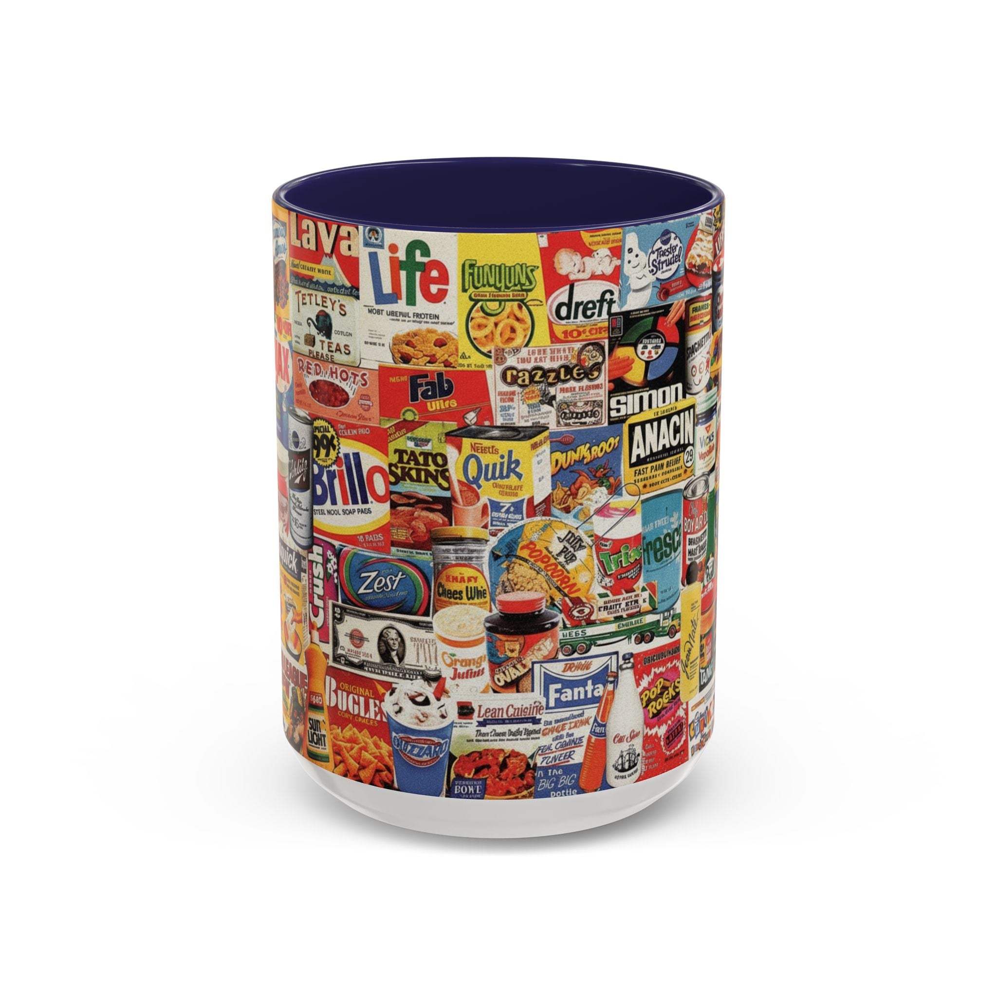 Vintage Retro Ads Coffee Mug — Collage of Classic Brand Labels (11/15oz Accent Mug) - Creations by Chris and Carlos