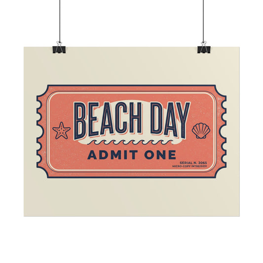Poster — "Beach Day Admit One" Vintage Ticket Wall Art - Creations by Chris and Carlos