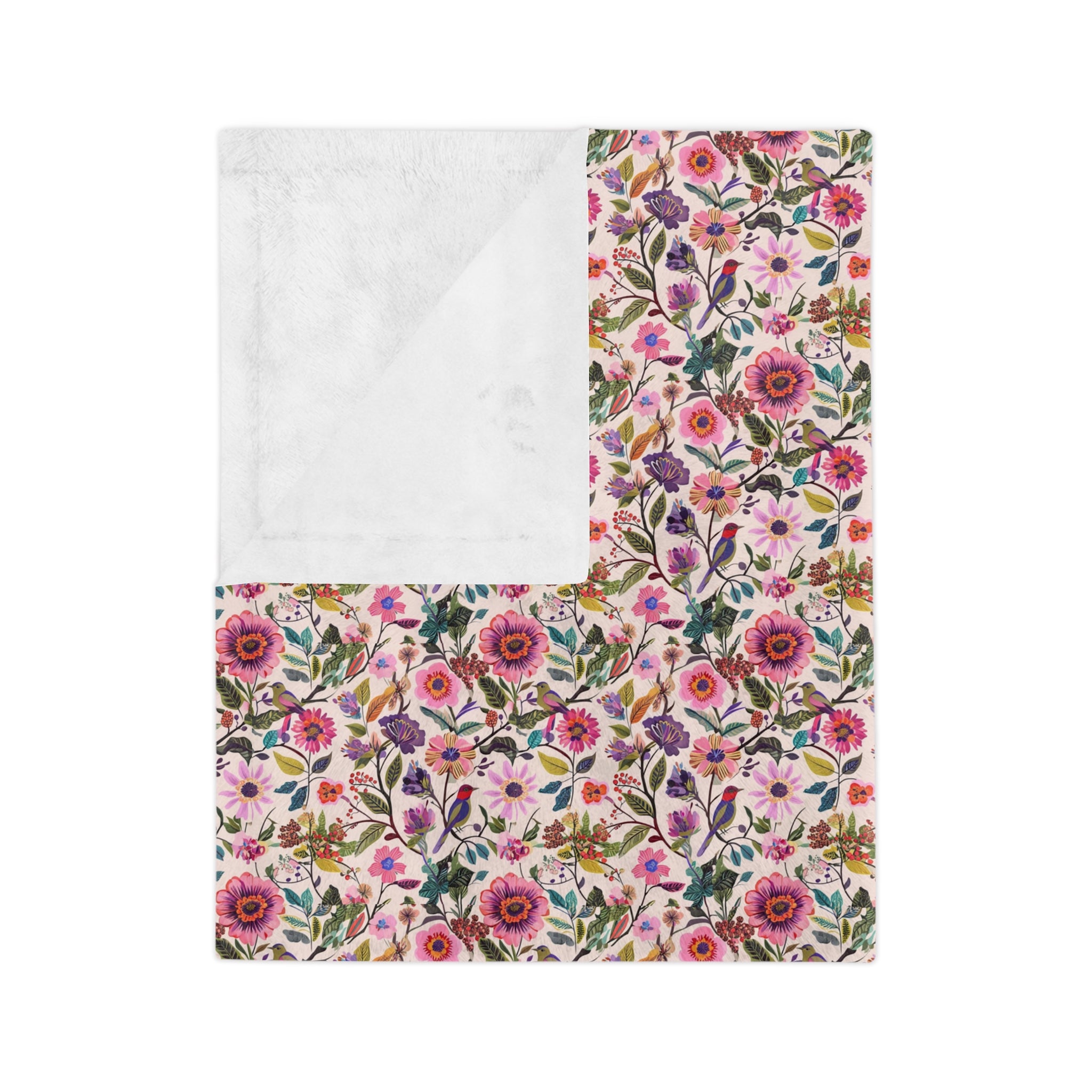 Floral Velveteen Microfiber Blanket — Pink Garden Rose Pattern, Soft Cozy Throw for Bedroom & Gifts - Creations by Chris and Carlos
