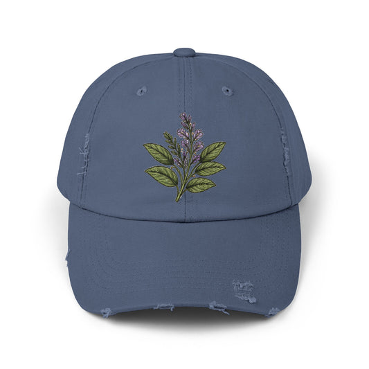 Old Soul Apothecary Distressed Black Baseball Cap with Lavender Sprig Embroidery - Creations by Chris and Carlos