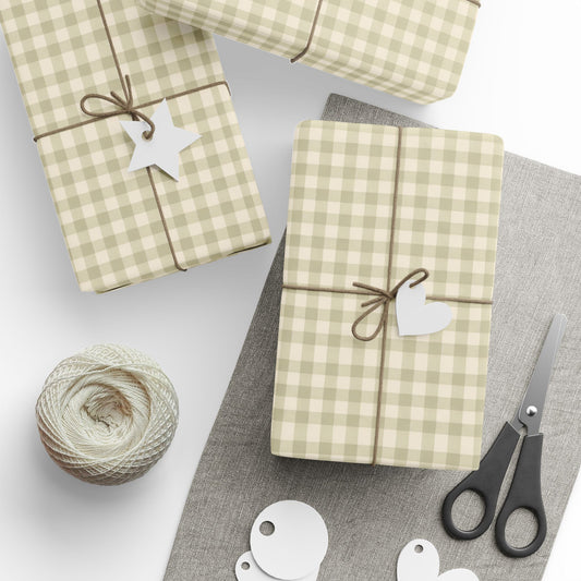 Plaid Wrapping Paper Roll — Neutral Beige Buffalo Check Gift Wrap - Creations by Chris and Carlos
