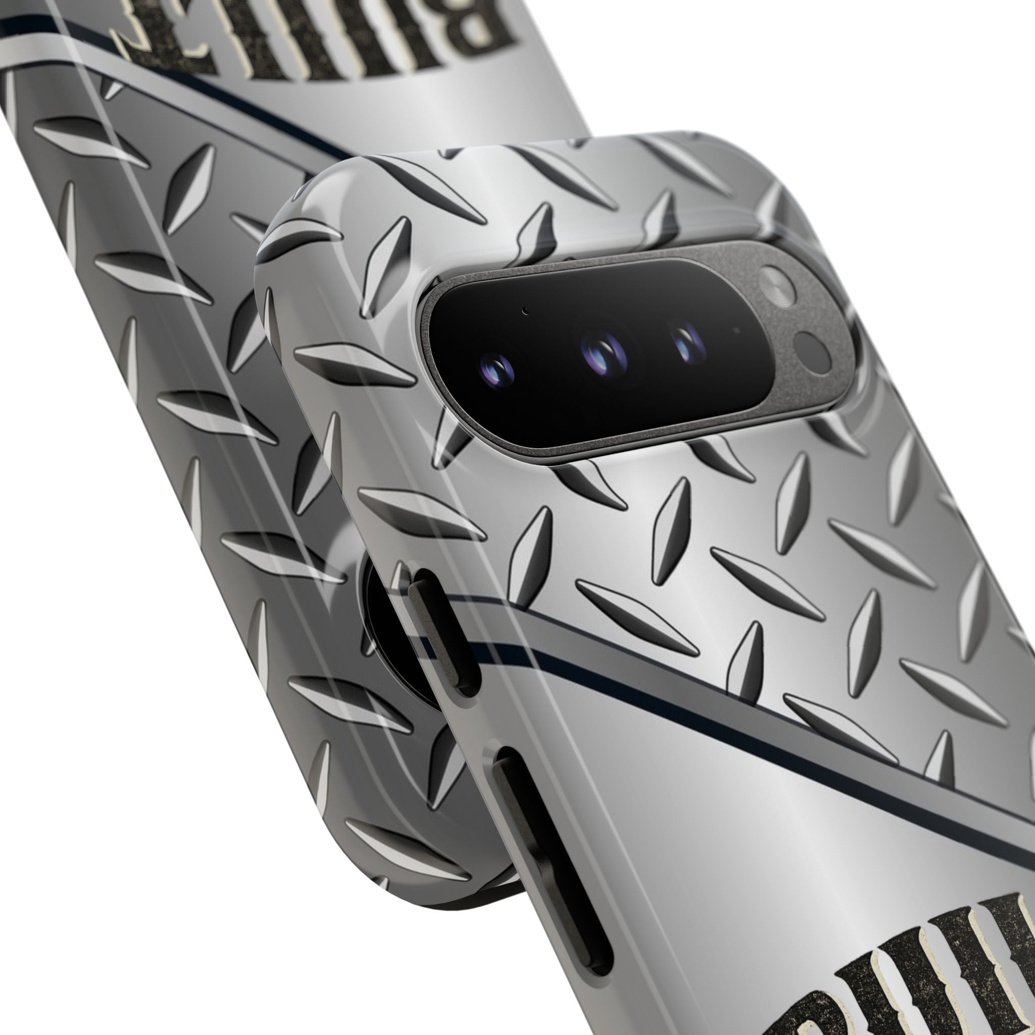 Built Not Bought Metal Diamond-Plate Phone Case — Rugged Tool Lover Gift - Creations by Chris and Carlos