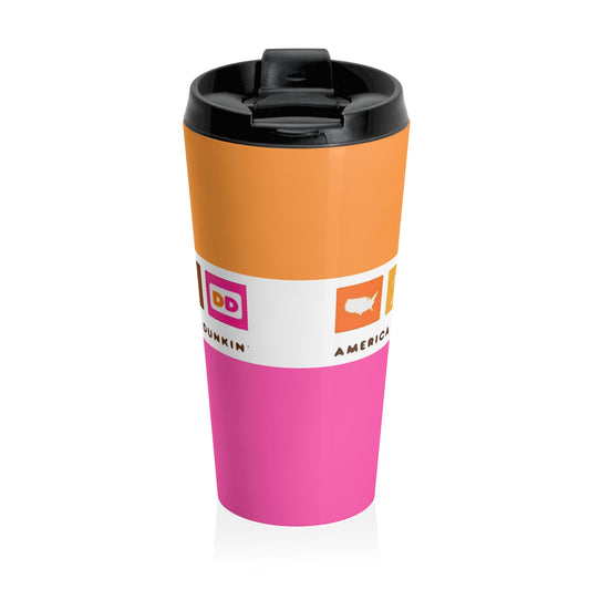 Dunkin-Inspired America Runs on Dunkin Stainless Steel Travel Mug - Creations by Chris and Carlos