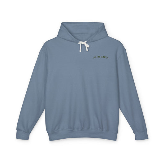 Palm Haven Resort Hoodie — Vintage Palm Tree Beach Graphic Hooded Sweatshirt - Creations by Chris and Carlos