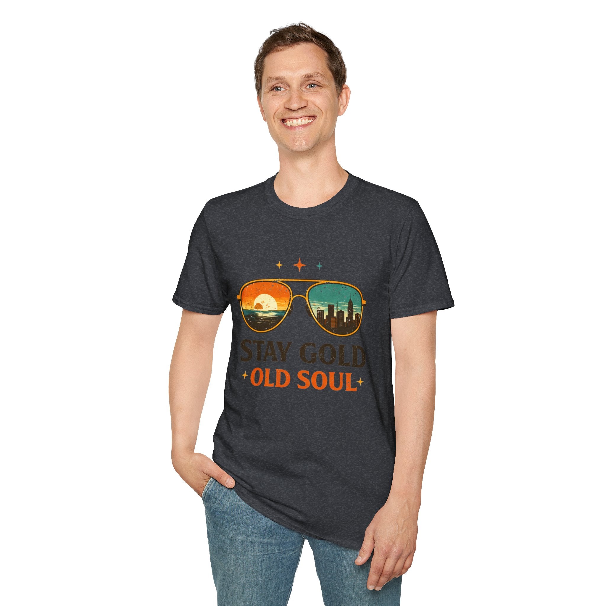 Stay Gold Old Soul T-Shirt - Vintage Sunglasses Sunset Graphic - Creations by Chris and Carlos