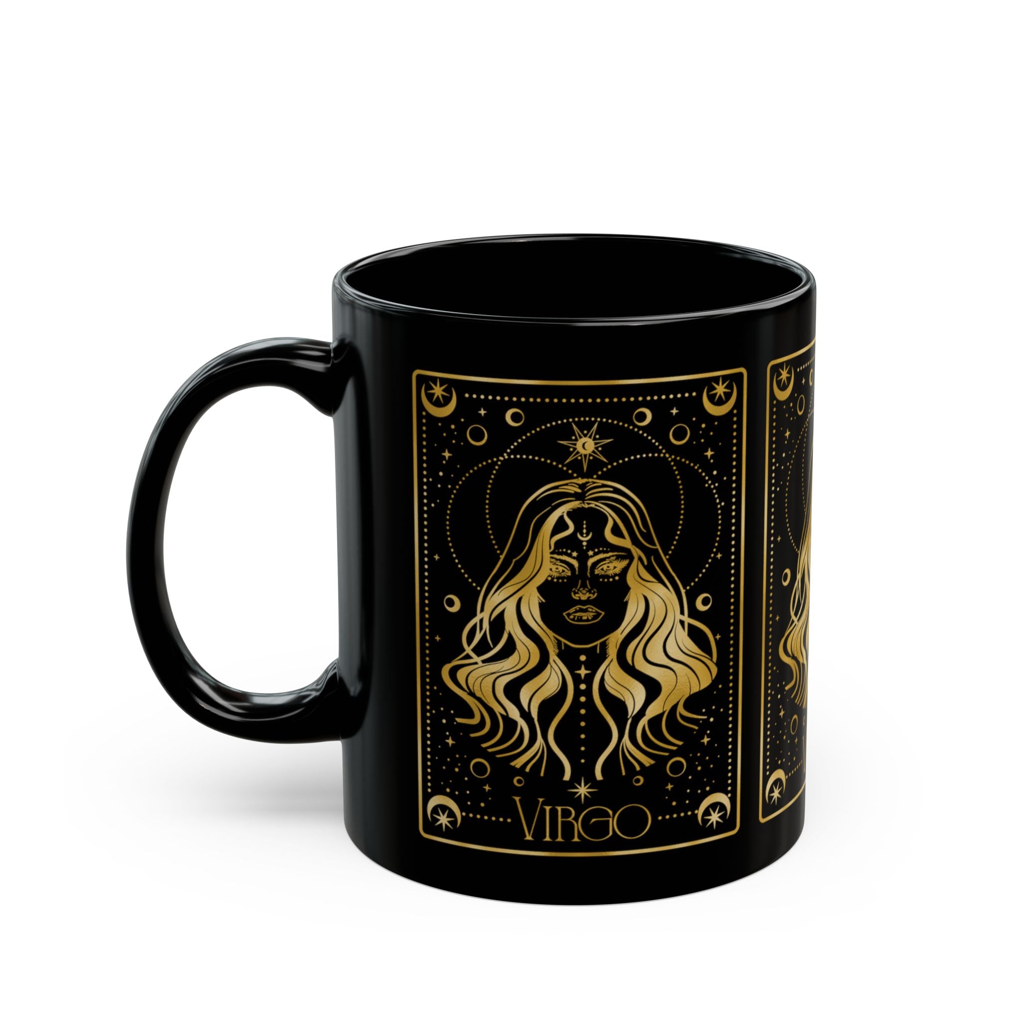 Virgo Zodiac Black Mug — Gold Astrological Design (11oz, 15oz) - Creations by Chris and Carlos