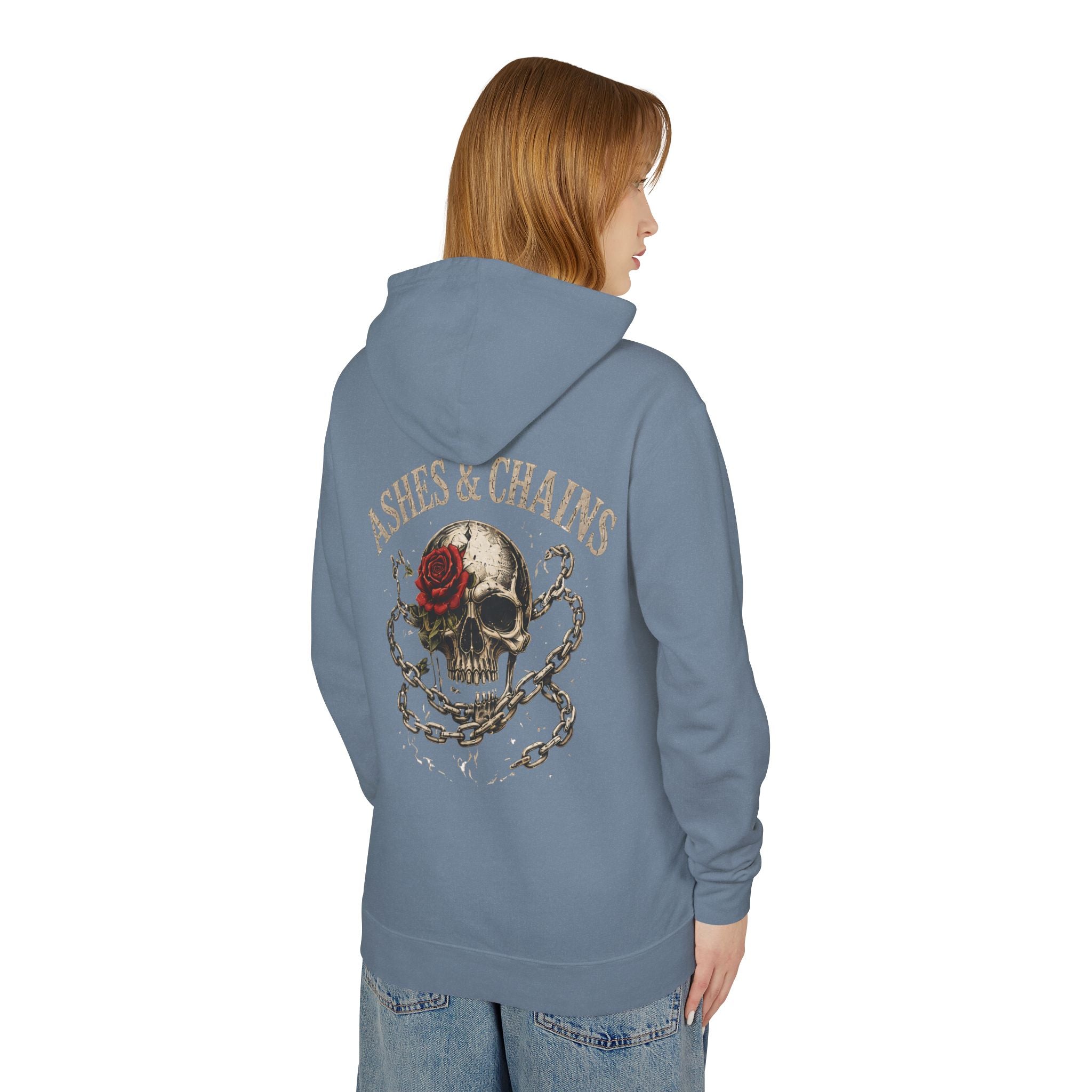 Skull & Rose Hoodie — "Ashes & Chains" Graphic Lightweight Hooded Sweatshirt - Creations by Chris and Carlos