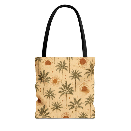 Palm Tree Sunset Tote Bag – Vintage Tropical Canvas Beach Shopper - Creations by Chris and Carlos