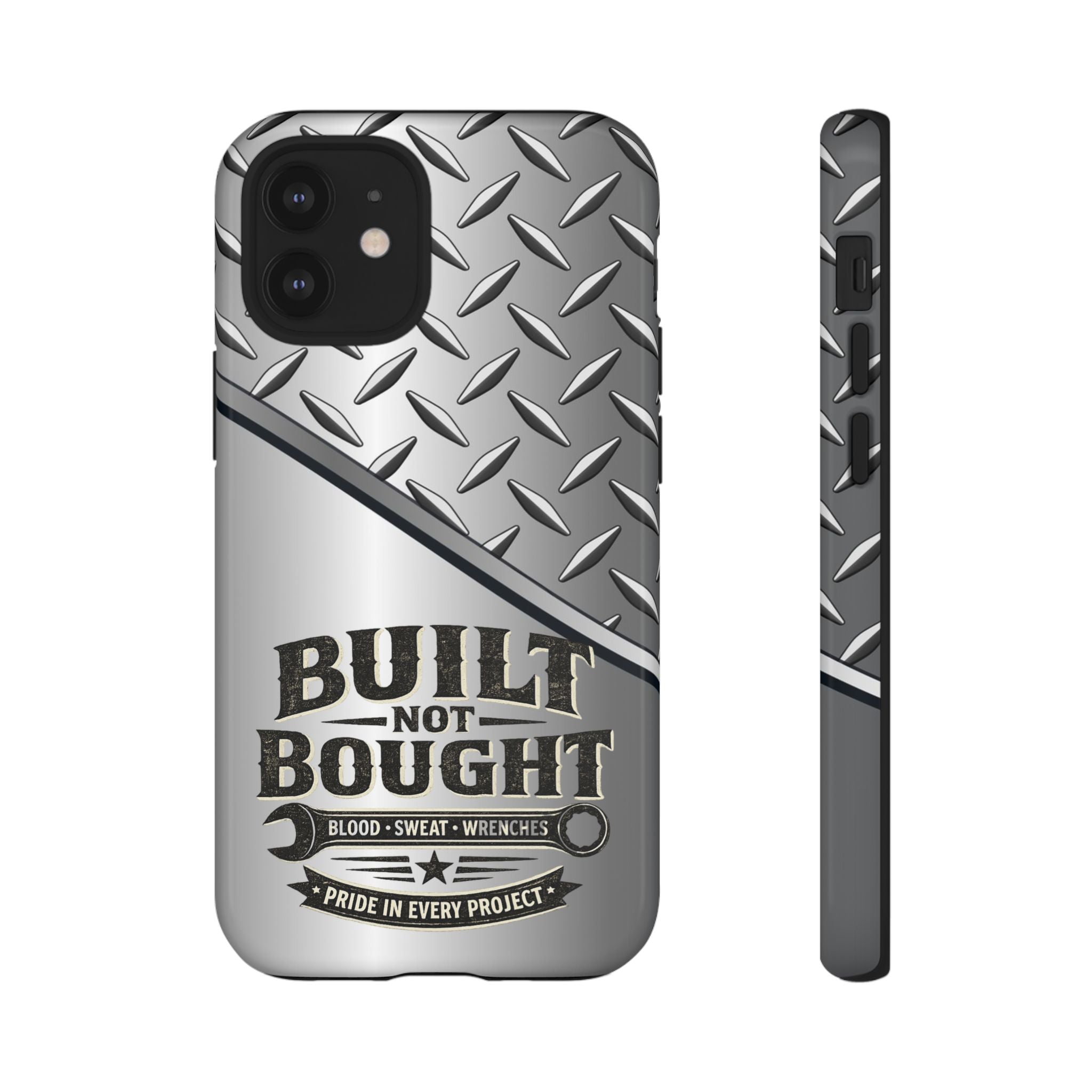 Built Not Bought Metal Diamond-Plate Phone Case — Rugged Tool Lover Gift - Creations by Chris and Carlos