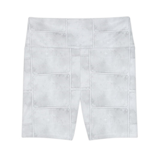 Women's Workout Shorts — Light Gray Washed Patchwork Print AOP - Creations by Chris and Carlos