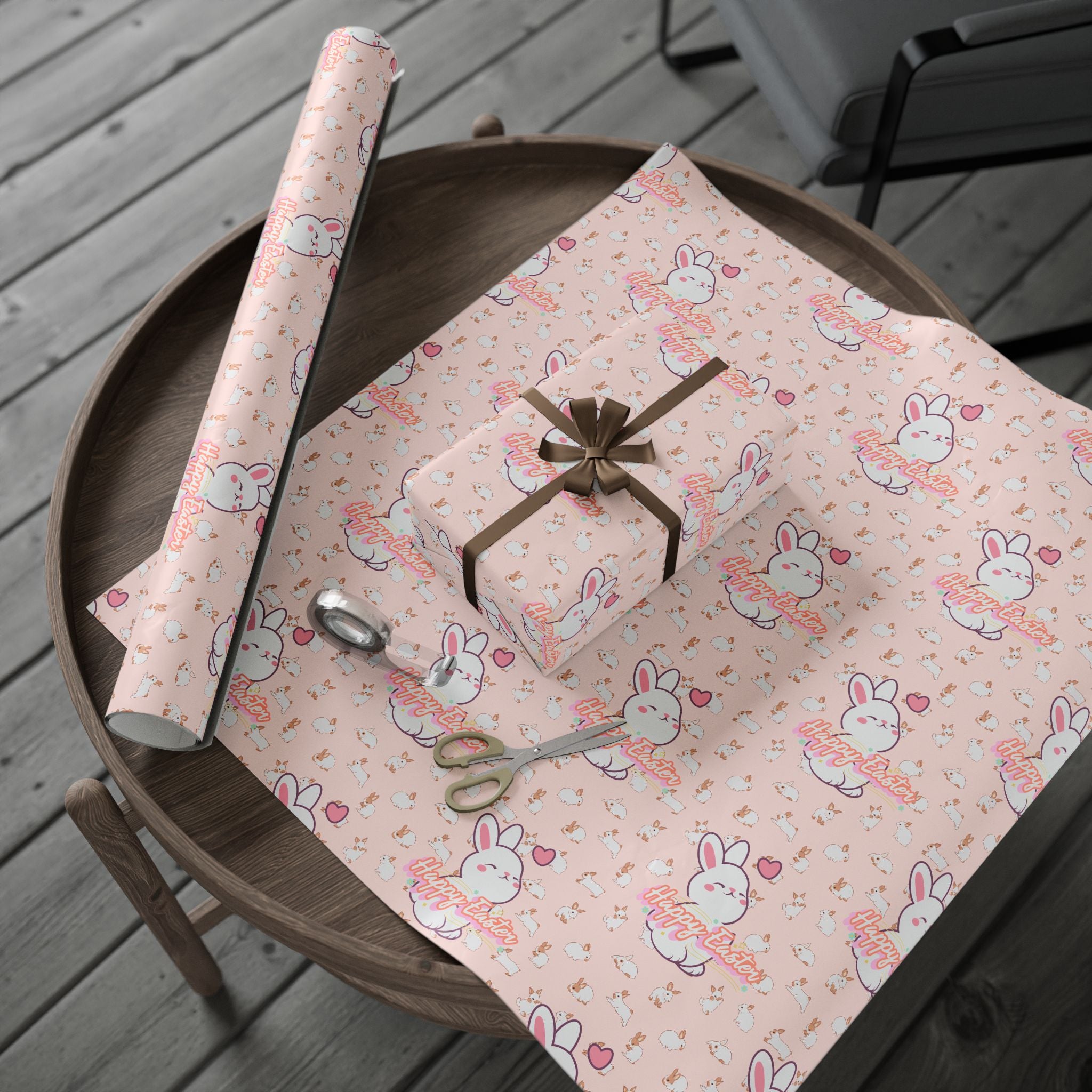 Easter Cute Bunny Pattern Wrapping Paper - Pastel Pink Love & Hearts Gift Wrap - Creations by Chris and Carlos