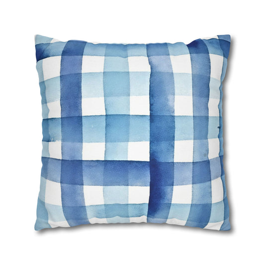 The Artisanal Flora Gallery Blue Watercolor Plaid Pillowcase — Square Decorative Throw Pillow Cover - Creations by Chris and Carlos