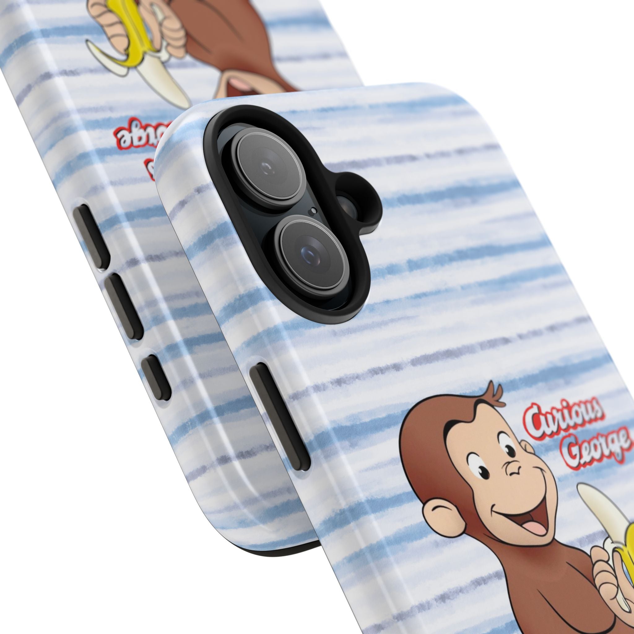 Curious George Banana Tough Phone Case — Cute Kids iPhone Cover, Blue Stripe Protective Case - Creations by Chris and Carlos